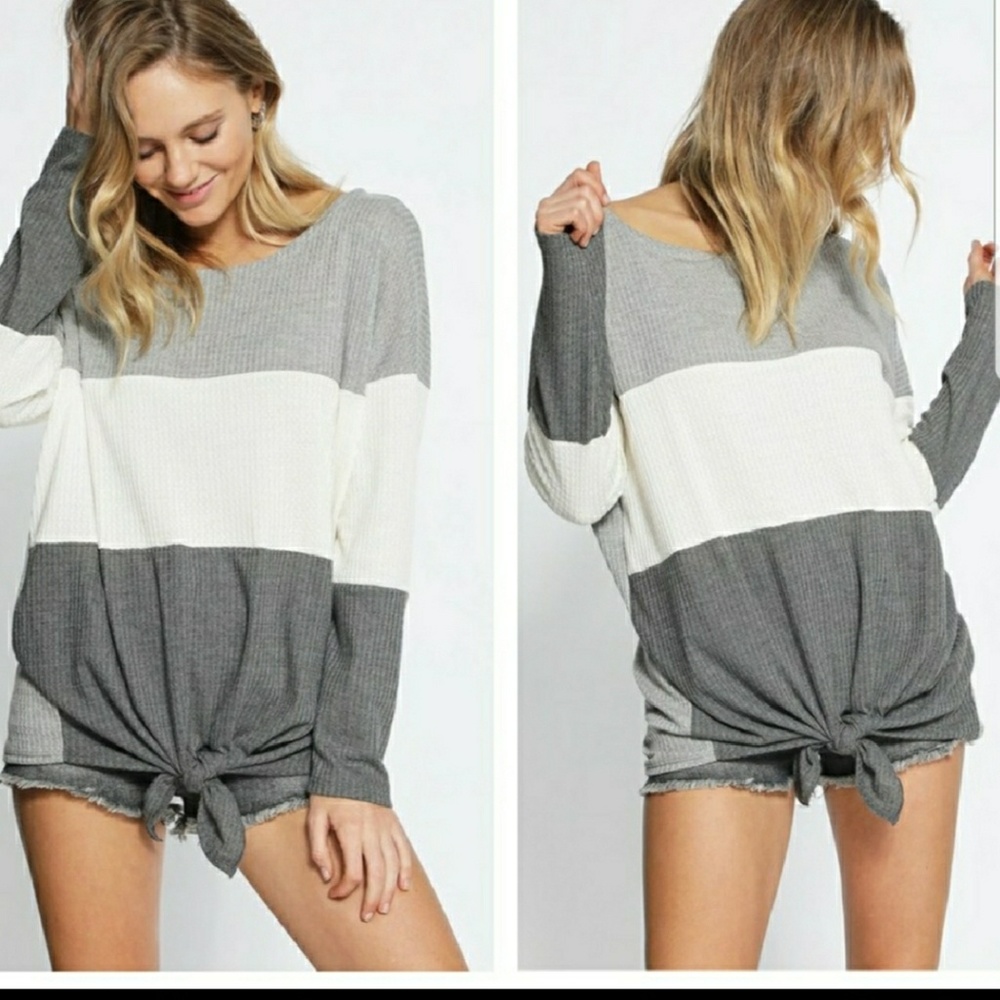 🎊HP!🎉 ONE SMALL LEFT Colorblock Waffle Knit Top - Picture 2 of 6